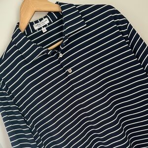 Peter Millar Blue, Gray and White Striped Polo Shirt